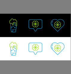 Set Line Heart With Four Leaf Clover Glass