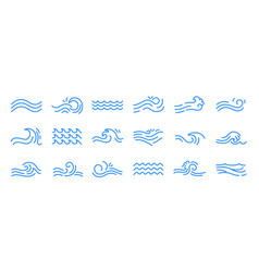 Water Wave Line Icons Flowing River And Sea