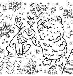 Cute Bigfoot Or Yeti With Deer In Forest