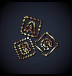 Gold Line Abc Blocks Icon Isolated On Black