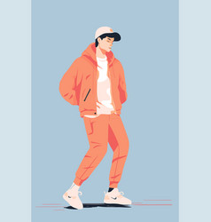 Young Man In Sportswear And Cap Walking