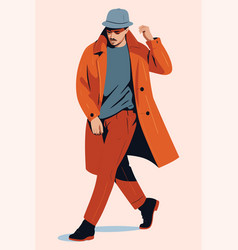 Fashionable Young Man In A Hat And Coat Urban