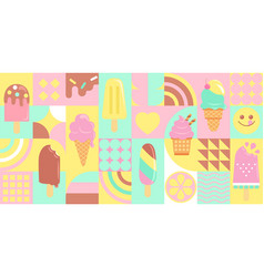 Ice Cream Horizontal Bannergeometric Flat Style