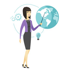 Asian Business Woman Pointing At A Globe