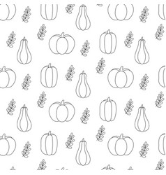 Autumn Seamless Pattern Linear Pumpkin And Leaves