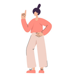 Pretty Flat Woman Points Her Finger Up Happy