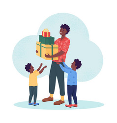 Dad Giving Gifts To Kids 2d Isolated