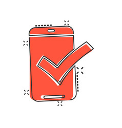 Phone Check Mark Icon In Comic Style Smartphone