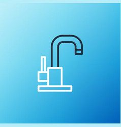 Line Water Tap Icon Isolated On Blue Background