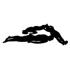 Black Silhouettes Of Three Sunbathers Two Guys