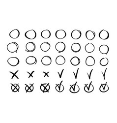 Hand Drawn Set Highlight Circles And Check Mark