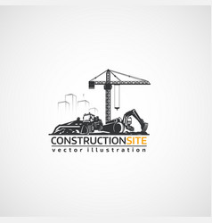 Construction Site Excavator And Buildings Crane