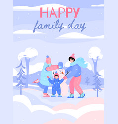 Family Building Snowman In Winter Park Poster