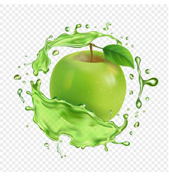 Green Apple In Splash 3d Realistic Apple Juice