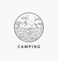 Minimalist Camping In The Mountains Line Art Logo