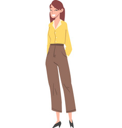 Positive Woman Character In Yellow Blouse Standing