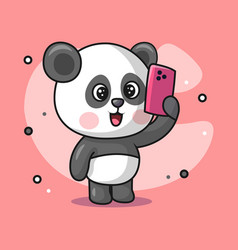 Cute Panda Animal Holding Cellphone And Selfie