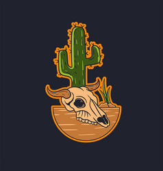 Hand Drawn Of Cactus And Cow Skull