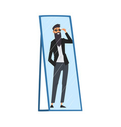 Reflection Successful Hipster Man In Mirror