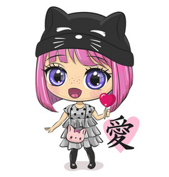 Cartoon Anime Girl With Pink Hair And Black Hat