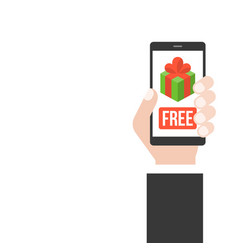 Hand Holding Smartphone With Free Gif Box