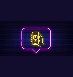 Parking App Line Icon Hand Hold Phone Sign Neon