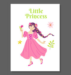 Princess In Pink Dress With Flowers Long Braid