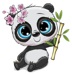 Cartoon Panda With Bamboo Isolated On A White