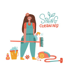 Funny Trendy Woman Cleaning Home Spring Cleaning