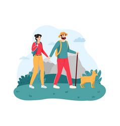 Couple Traveling With Dog Young Man And Woman