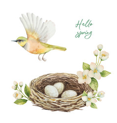 Watercolor Wreath With Bird Nest With Eggs