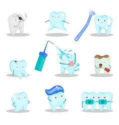 Happy And Stressed Teeth Characters In Different