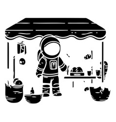 Astronaut At The Food Stand In Cartoon Style