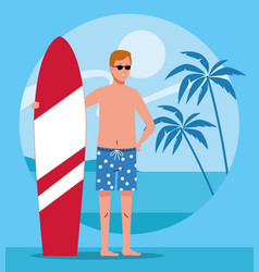 Man Wearing Beach Suit In Surfboard Character