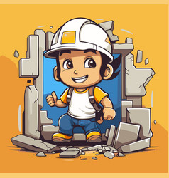 Cartoon Little Boy In A Construction Site Clip