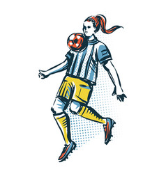 Soccer Player Girl With Ball Hand Drawn