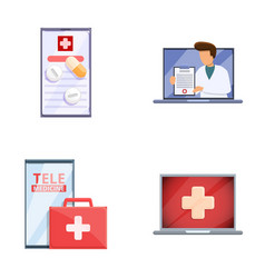 Tele Medicine Icons Set Cartoon Virtual