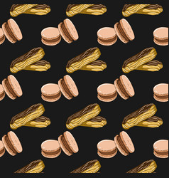 Eclairs And Macaroons Pattern On A Dark Background