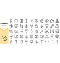 Set Of Photography Icons Simple Line Art Style