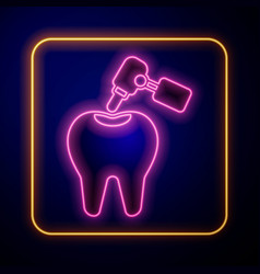 Glowing Neon Tooth With Caries And Tooth Drill