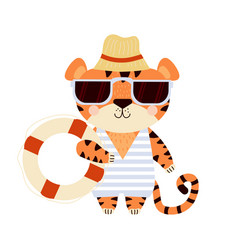 Cute Tiger Beach Guy In Sunglasses And Swimsuit