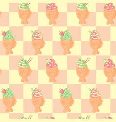 Seamless Pattern With Taiyaki Fish Ice Cream