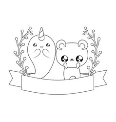 Cute Narwhal Fairytale With Bear Kawaii Style