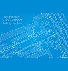 Mechanical engineering drawings on blue background