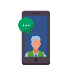 Old Man Into A Cellphone With Speech Bubble