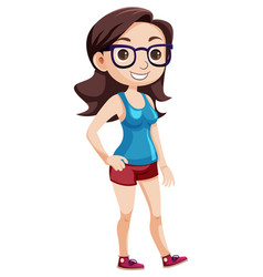 Girl With Glasses In Casual Outfit Cartoon