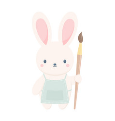 Cute Bunny In Apron Holding Paint Brush Isolated