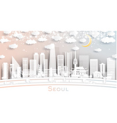 Seoul South Korea City Skyline In Paper Cut Style