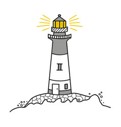 Hand Drawn Lighthouse With Sea Waves