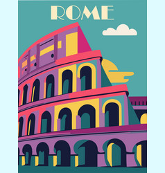 Rome Italy Travel Poster In Bauhaus Retro Style